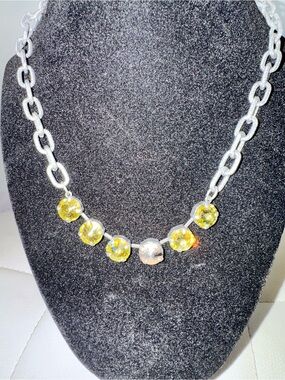 Silver Chain Necklace with Yellow Crystal Accents